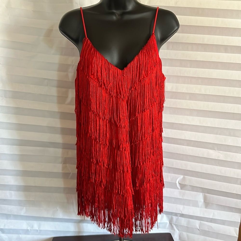Joy Stevens Vintage Red Fringe Top 1920s Flapper Style Sleeveless Gatsby